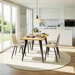 Homy Casa Lancelot 5PC Dining Set 63“ Oak Table with 4 Charlton Lumos Beige Upholstered Chairs
