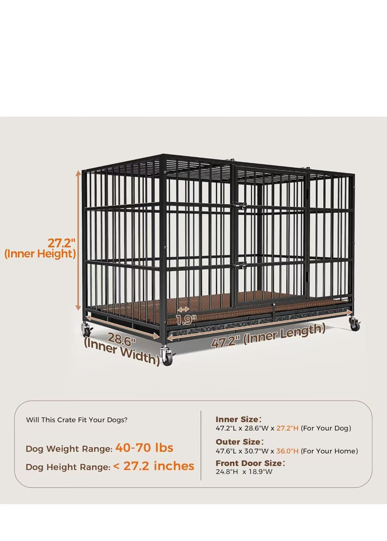 48" Heavy Duty Dog Crates for Large Dogs