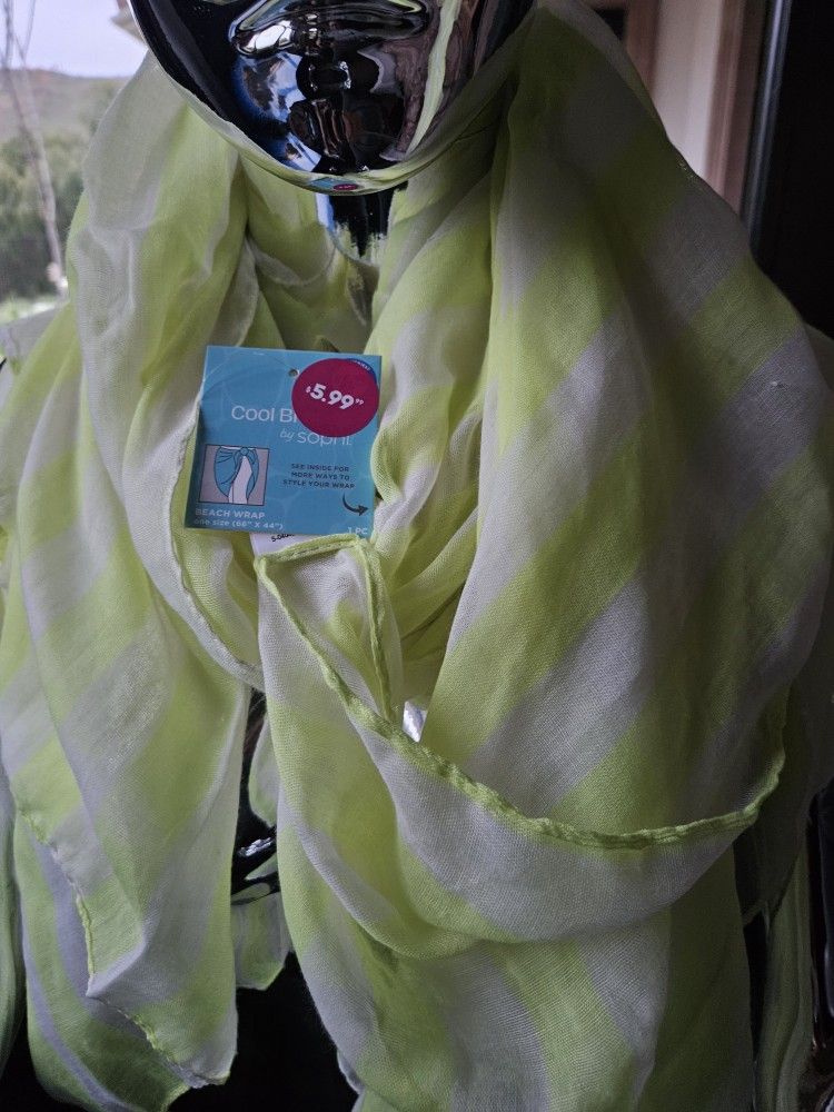 NWT Bright Yellow White Striped Light Beach Wrap/Scarf/Shawl Fun Happy