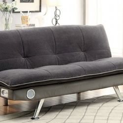 Brand New Grey Futon Sofa Sleeper w Bluetooth Speakers 