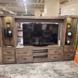 ENTERTAINMENT CENTER, TV STAND , 2 PIERS AND BRIDGE, BROWN - [NEW]