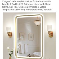 Brand New 32x24 Gold Framed LED Mirror