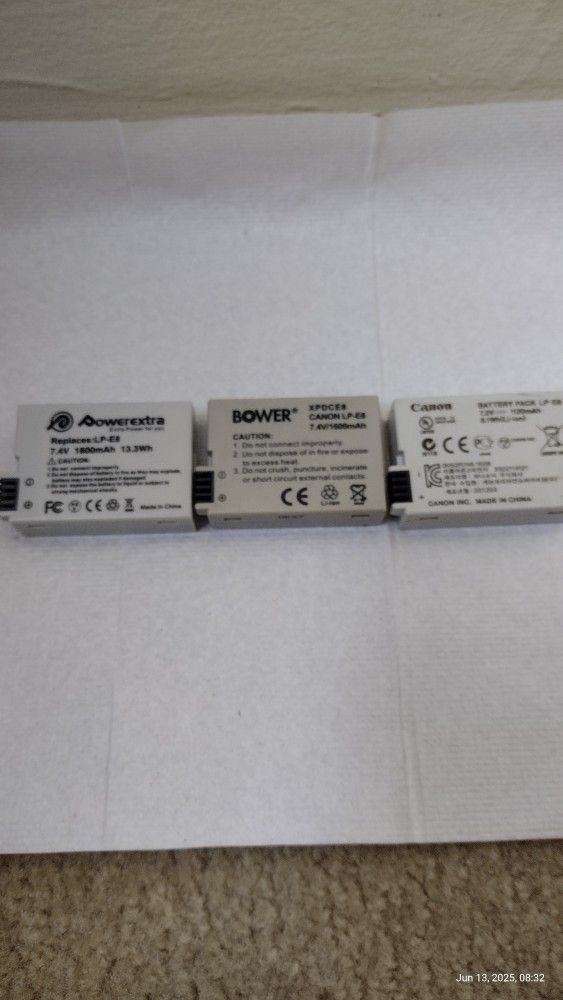 Canon LP-E8 battery 3, Three available
New condition
Cannon EOS