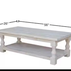 Tuscan 56 in. Unfinished Large Rectangle Wood Coffee Table with Shelf