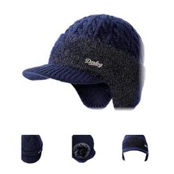Trapper Hat with Brim Ear Flaps Knit Beanie Fleece Lined Winter Hat Men Women