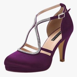 Purple Heels With Rhinestone Buckle