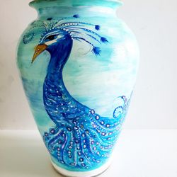 Hand Painted Peacock Vase