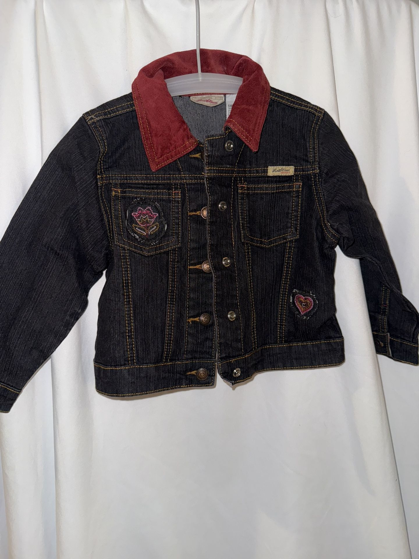 BNWT Girls Denim Jacket, Levi Strauss, Size 3T, Embroidered Flower & Heart