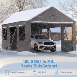 12x20FT Heavy Duty Carport Canopy,Extra Large Portable Car Tent Garage with Roll-up Windows and All-Season Tarp Cover,Removable Roof&Side Walls