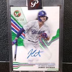 2024 TOPPS PRISTINE JAMES OUTMAN ENCASED GREEN AUTO 38/150 LOS ANGELES DODGERS