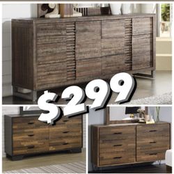 DRESSER RUSTIC WALNUT FINISH / WALNUT BLACK FINISH / RECLAIMED OAK FINISH CABINET DRAWERS CHEST - TOCADOR GABETA