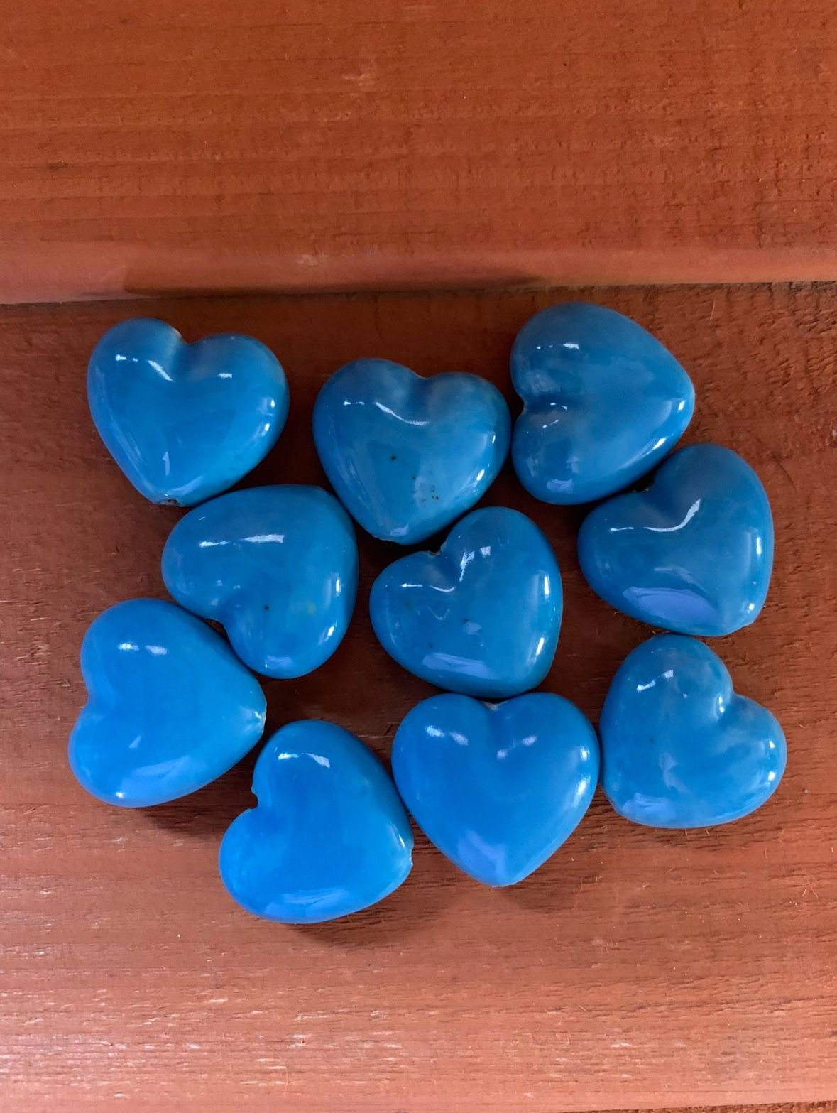 Blue Hearts 1” Glazed Porcelain Heart Beads DIY Jewelry & Crafts (Lot of 6)