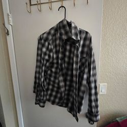 Arizona Black & White Plaid Flannel Shirt Large