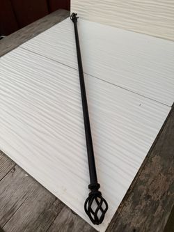 Black Metal Adjustable Curtain Rod With Decorative Finial and Bamboo Curtain Panels 36"H
