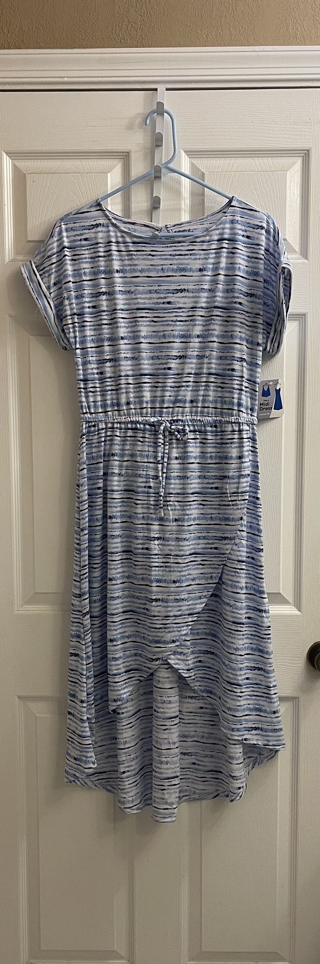 Brand New Ladies Stripe Blue Midi Dress Sizes Medium & Large 