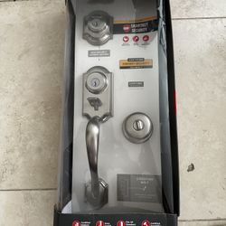 Kwikset Montara Satin Nickel Single Cylinder Door Handleset with Juno Entry Door Knob Featuring SmartKey Security New, Never Been Installed SmartKey S