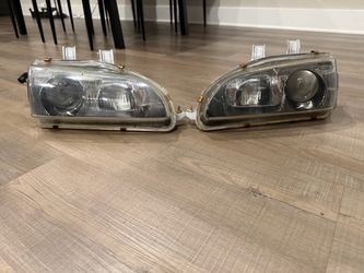 Genuine DENJI Gen 1 Black Housing Clear Projector Headlights – 1992–1995 Honda Civic EG – Rare