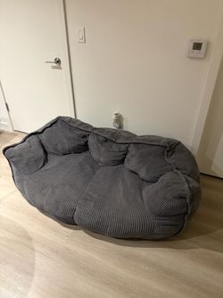 Oversized Gray Corduroy Bean Bag Sofa – Great Condition