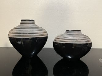 Mid-Century Modern Vase Two Tone Black Gray Retro Set