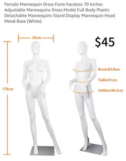 😀 Female Mannequin Dress Form Faceless 70 Inches Adjustable Mannequins Dress Model Full Body Plastic Detachable Mannequins Stand Display Mannequin He