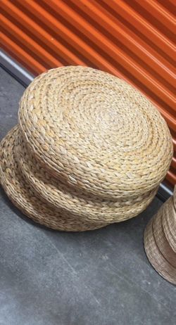 IKEA Woven Rattan Floor Ottomans (Set of 3) | Boho Seating, Footstools & Home Decor