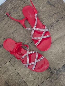 Top Moda Red Rhinestone Strappy Sandals