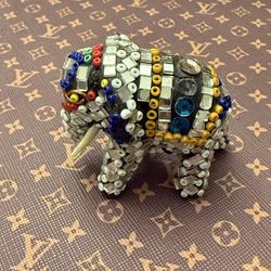 Sparkling Mosaic Elephant Figurine with Mirror Accents and Colorful Beads
