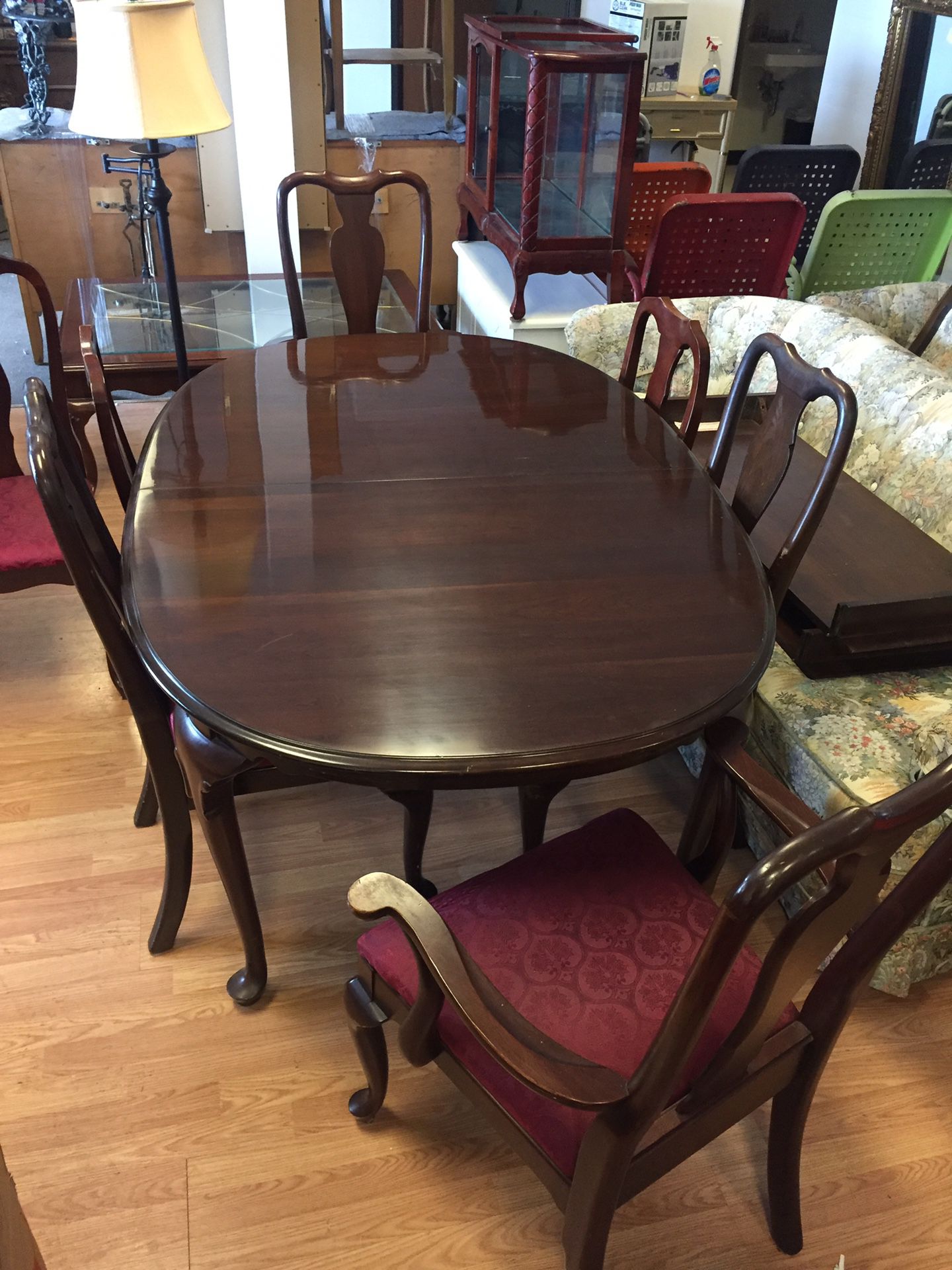 Ethan Allen Dining Table With 8 Chairs, 2 Leaves