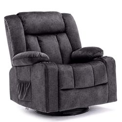 Massage Swivel Rocker Recliner Chair,360 Degree Manual Swivel Rocking Recliners with Side Pocket,Comfy Fabric Single Sofa Reclining Chair for Living R