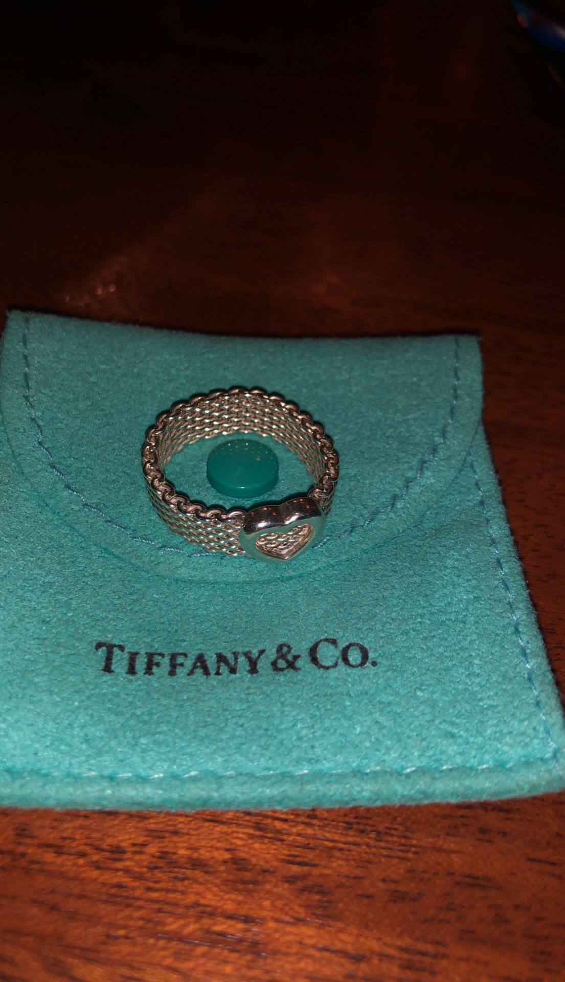 Authentic Tiffany &Co mesh hear ring size 9