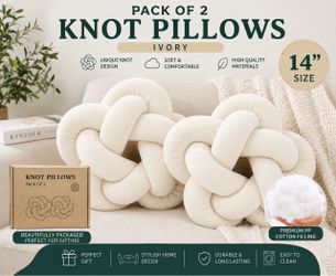 Brand New-Ivory Knot Pillows Pack of 2, 14"