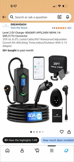Dreamdash Level 2 Portable EV Charger 40A J1772
