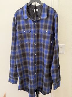 LRG Plaid Flannel Shirt Mens 3XL Blue Black Dotted Long Sleeve Button Up Snap
