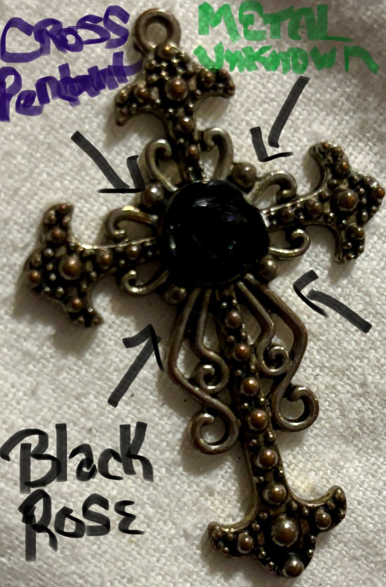 Previously Owned Black Rose/ Cross Pendant 