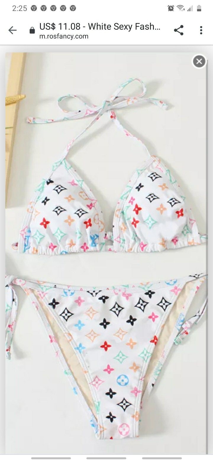 White LV Print Bikini
