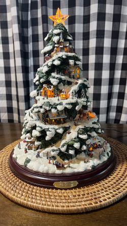 Thomas Kinkade Village Christmas Tree Lighted 15" Bradford Exchange 2004
