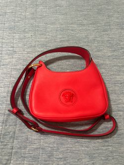 VERSACE Red Leather Designer Medusa Shoulder Bag w/ Strap