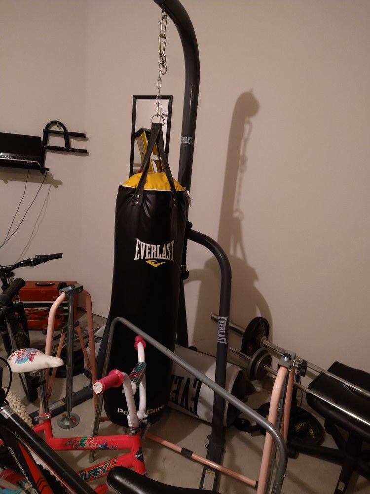 Weight Set And Punching Bag, Stands, and Bars