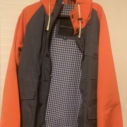 TOMMY HILFIGER RAIN FALL  SPRING CASUAL JACKET  PLAID  DENIM ORANGE 