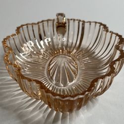 Vintage Pink Peach Depression Glass Leaf Shaped Candy Nut Trinket Dish