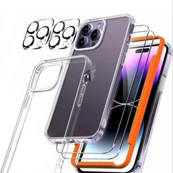 5 in 1 for iPhone 14 Pro Max Case Clear with 2 Pack Screen Protector Accessories 2 Pack Camera Lens Cover Protective Slim Thin Cute Phone Cases 