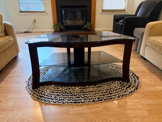 Modern Smoked Glass & Wood TV Stand with Mount, Pickup Today