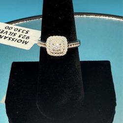 # 52- Double Cushion Moissanite Engagement Ring - 1 Carat Total, 925 Sterling Silver
