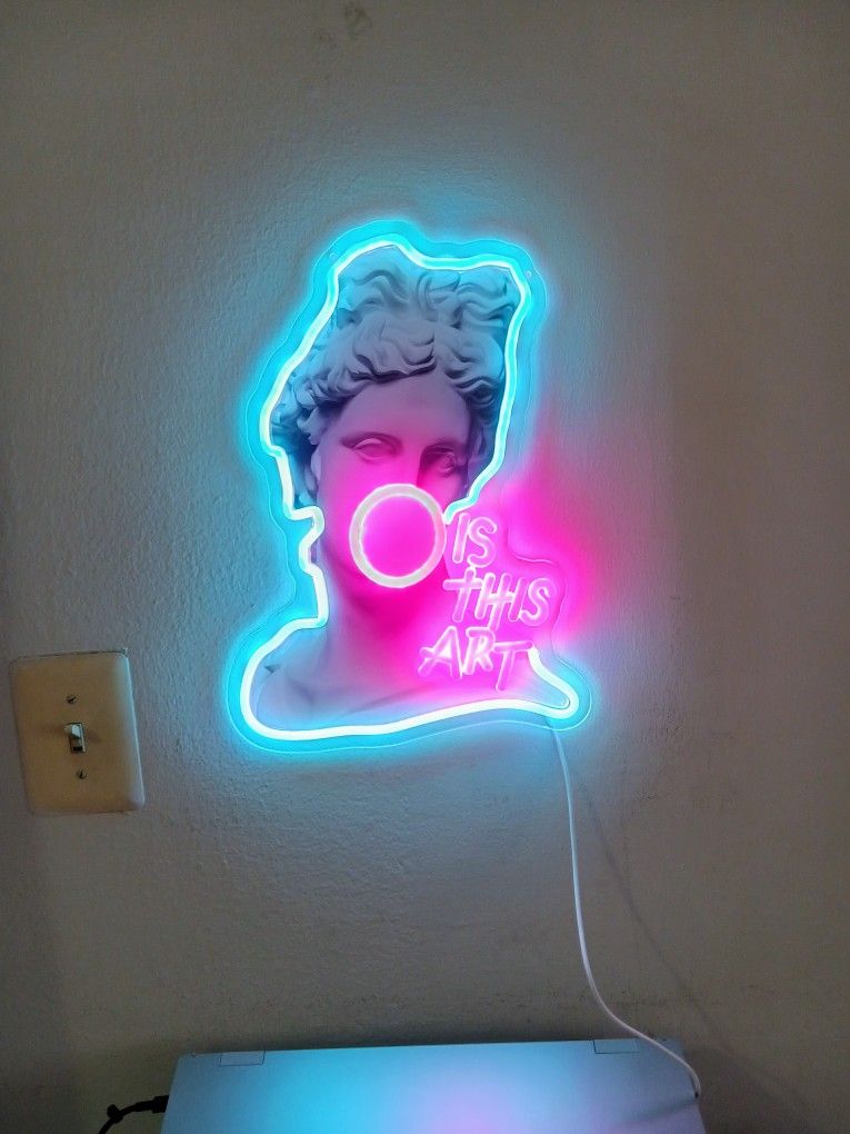 IS THIS ART Neon Sign,Innovative Integral Forming Process,With Dimmable Switch For All Holiday Party and Home Decoration.
You can hang it on the wall.