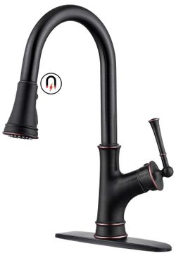 Magnet lock & 3 Modes(Stream/Spray/Sweep) Oil Rubbed Bronze Finish Kitchen Faucet-(SoapDispenser Optional $15)