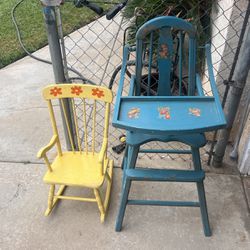 Vintage High Chair And Rocking Chair 