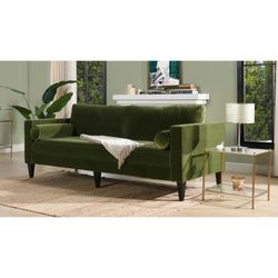 84” Olive Green Velvet Sofa | RETAIL $1,249 | DELIVERY AVAILABLE