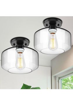 New set of 2 chandeliers light fixture lamps clear glass black farmhouse