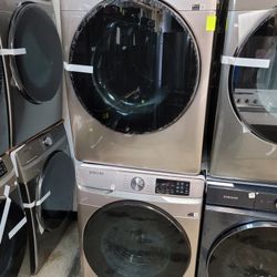 New Samsung Front Loading Washer And Stackable Electric 220volt Dryer Set In Champagne 