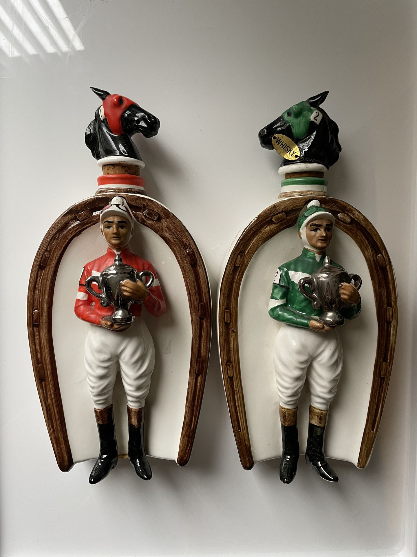 Set Of 2 Mid Century Horse Racing Scotch Decanter Vintage Bottle- At The Post By Swank